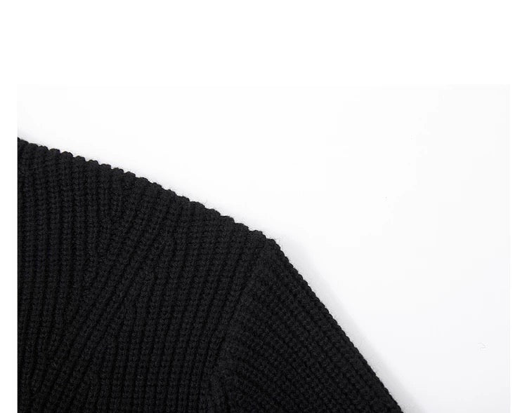 Suéter holgado de punto de lana de color liso para hombre, con cuello semialto y diseño estampado para invierno - Capa base ideal T0043