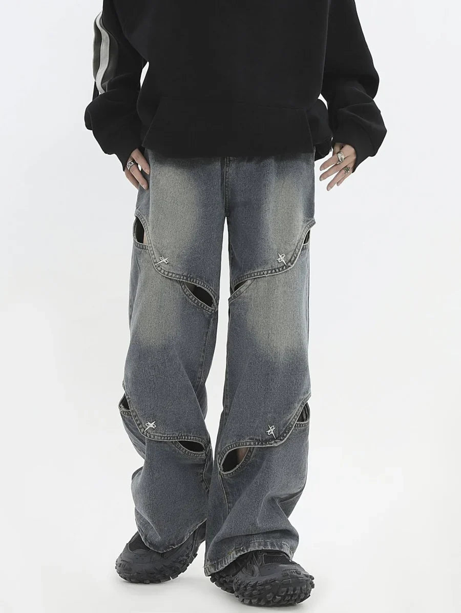 METAL HOLE BREAKING JEANS B0167