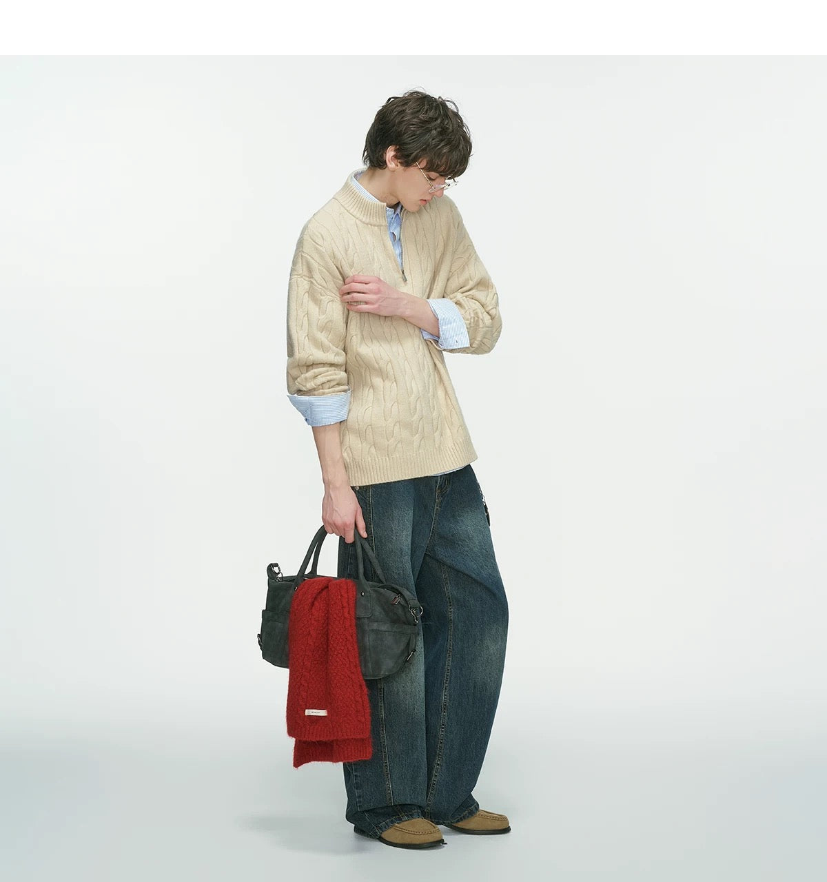 Men’s Old Money Half-Zip Cable Knit Sweater – Vintage Preppy Pullover Knitwear S0048