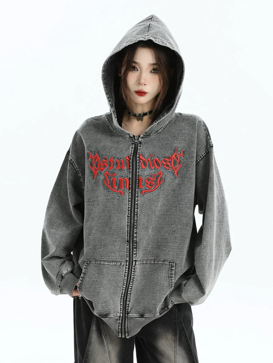 [INSstudios] GOTHIC LETTER LOGO DENIM JACKET T0098
