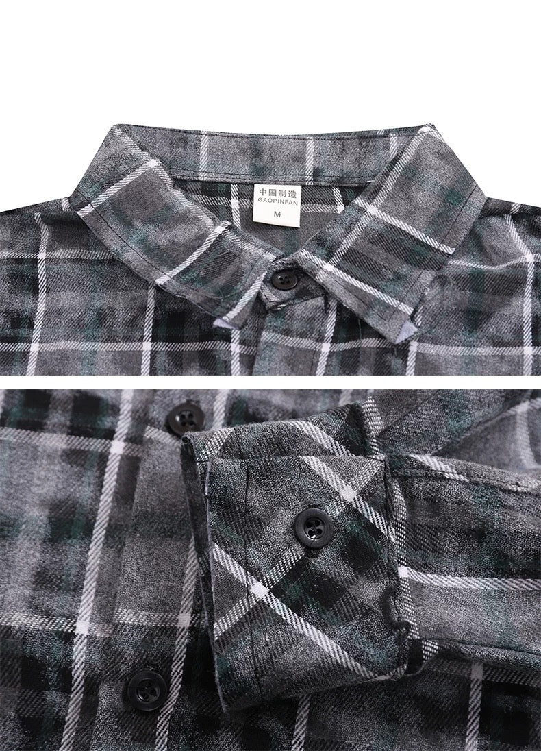 Men’s Plaid Overshirt Jacket – American Casual Vintage Streetwear Outerwear S0052