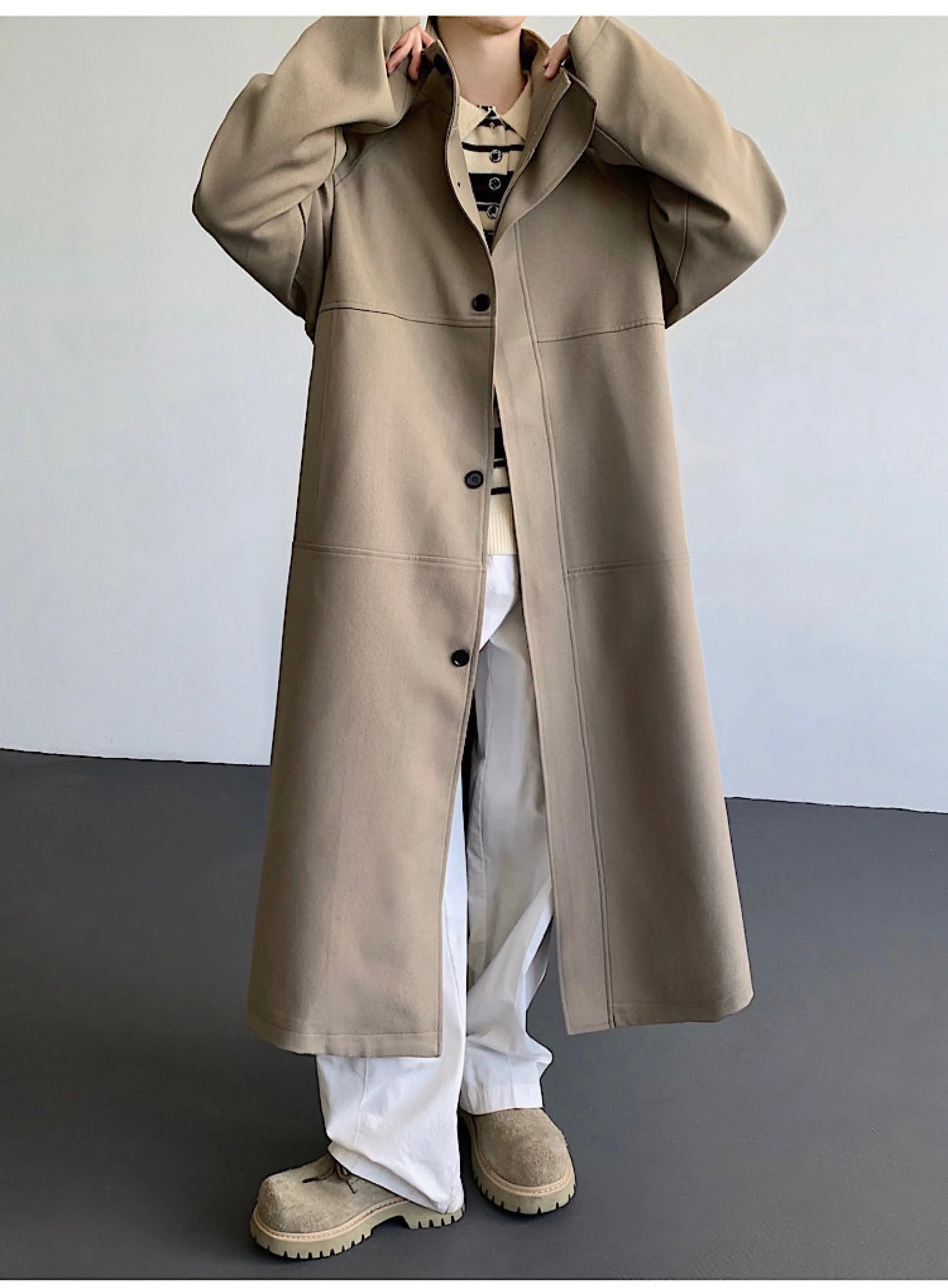 Gabardina larga vintage británica para hombre T0248