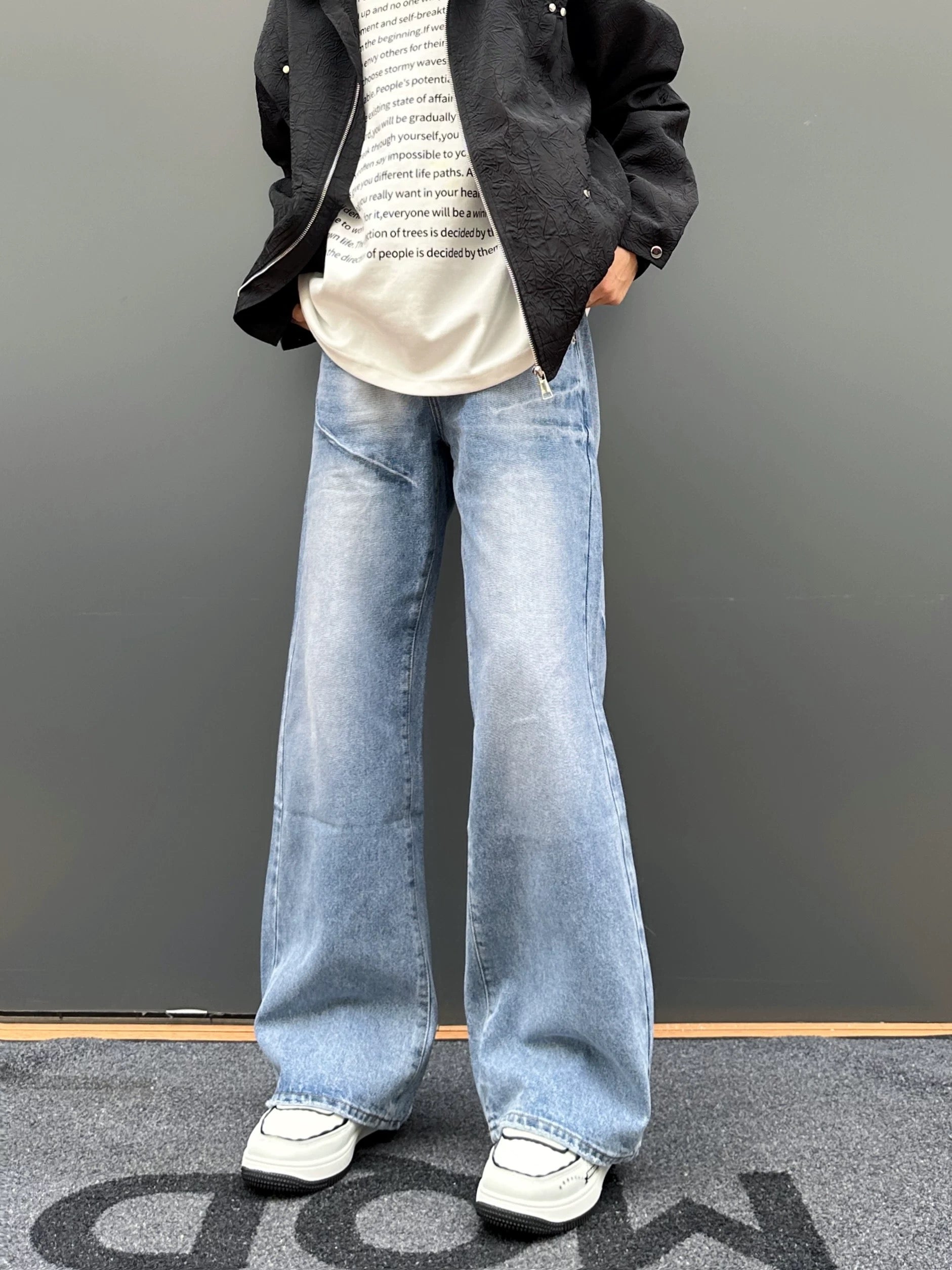 Men’s Vintage American Wide-Leg Straight Jeans – Retro High Street Denim Pants B0052