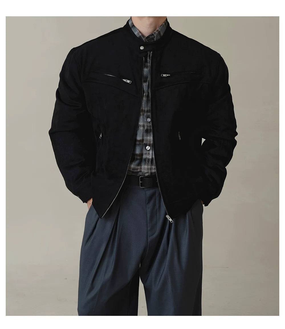 American Stand Collar Jacket – Vintage Streetwear Short Coat for Men T0033