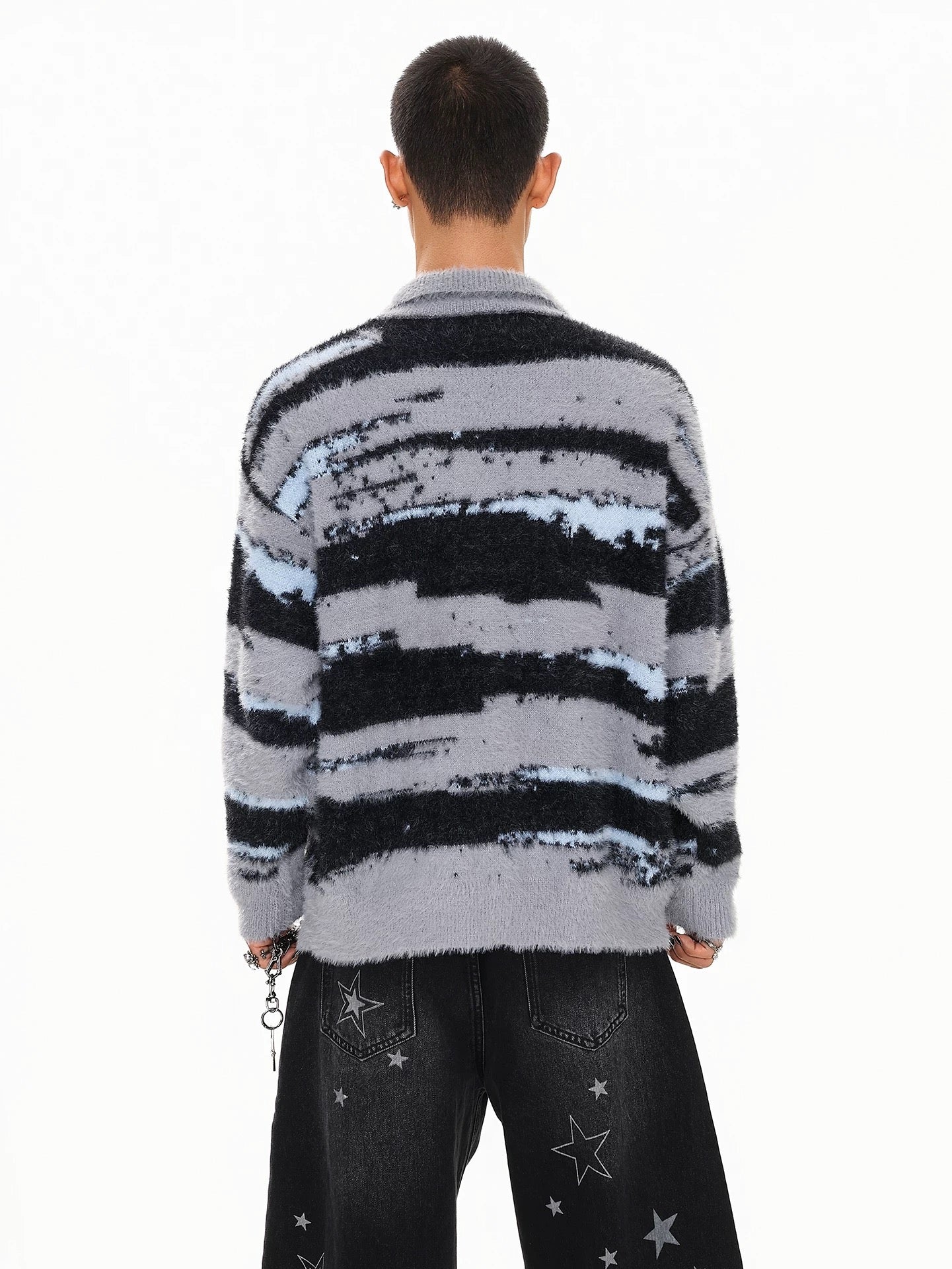 Men’s American Color-Block Striped Sweater – High Street Retro Knit Pullover S0055