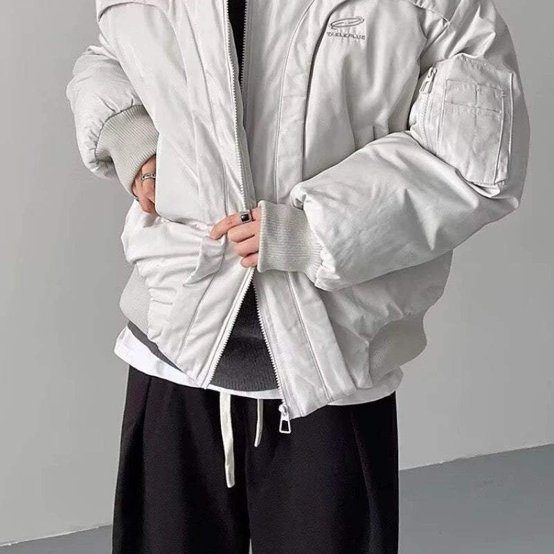 Men’s Deconstructed Bomber Jacket – American Retro High-Street Flight Outerwear T0145