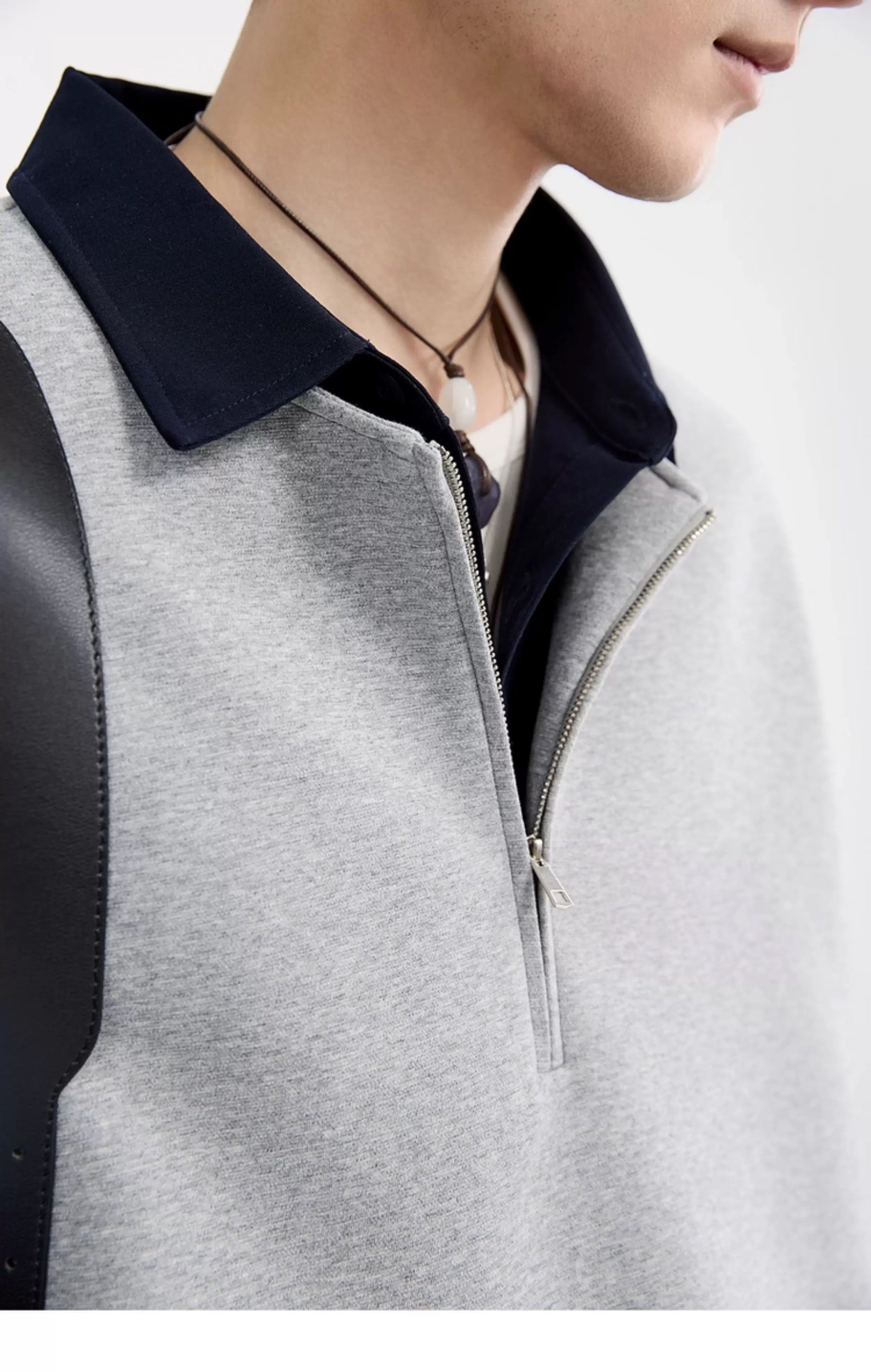 Sudadera con cuello camisero y bloques de color - Jersey extragrande Cleanfit con media cremallera para hombre T0047