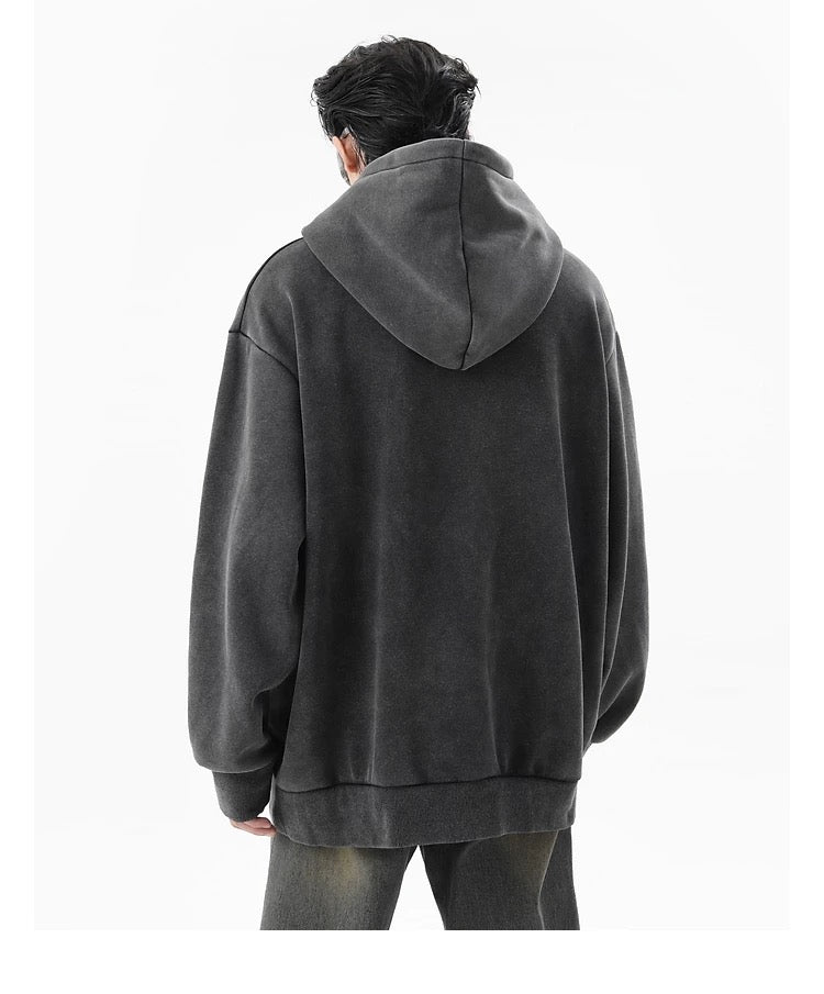 Men’s Vintage Washed Fleece Hoodie – American Retro High Street Distressed Sweatshirt S0033