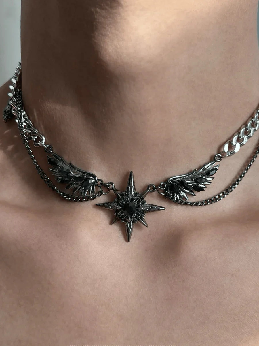 [CHEALIMPID] DARKGEMSTONE DIAMONDS WINGS DESIGN NECKLACE A0063