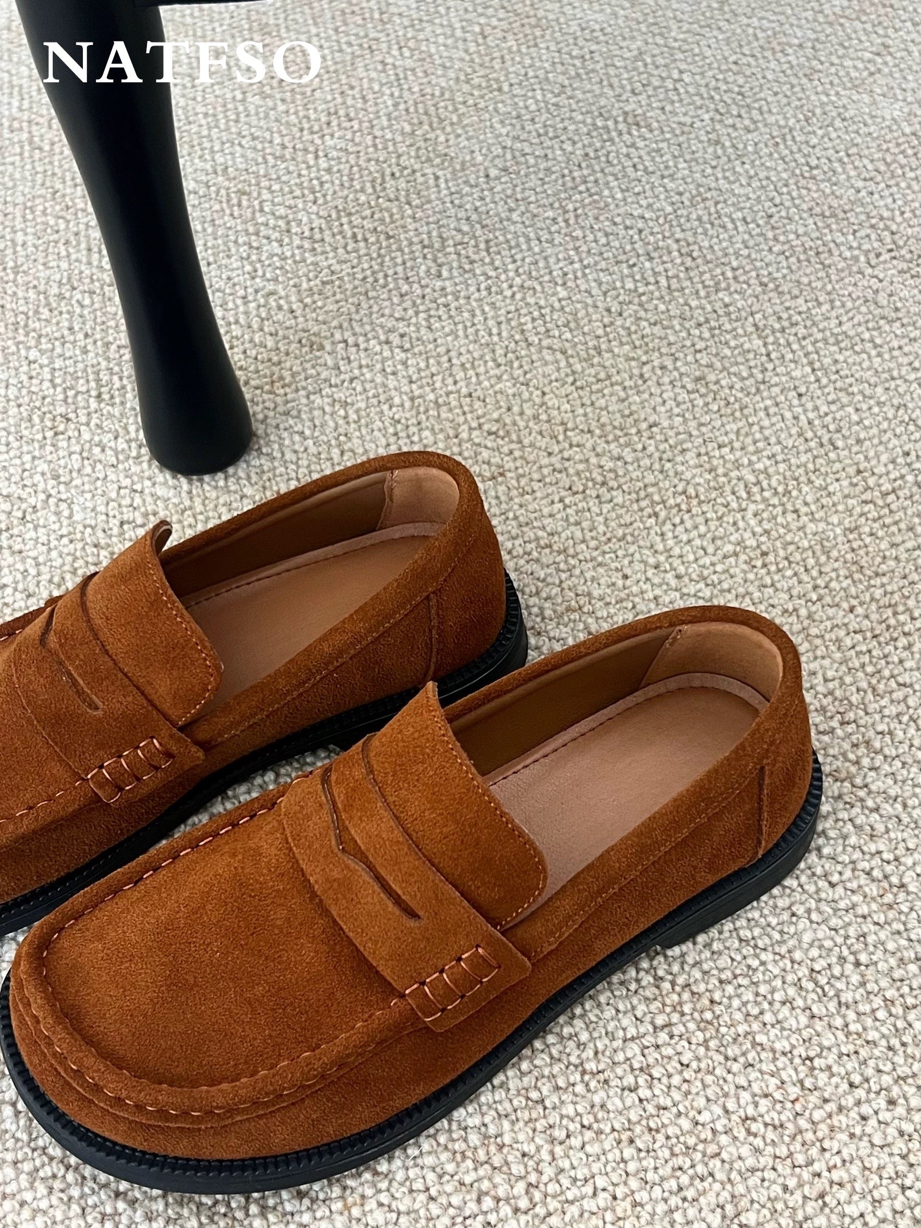 Vintage Brown Suede Loafers - Square-Toed Slip-On Moccasins with Soft Sole (Old Money Style Casual Shoes) S0002