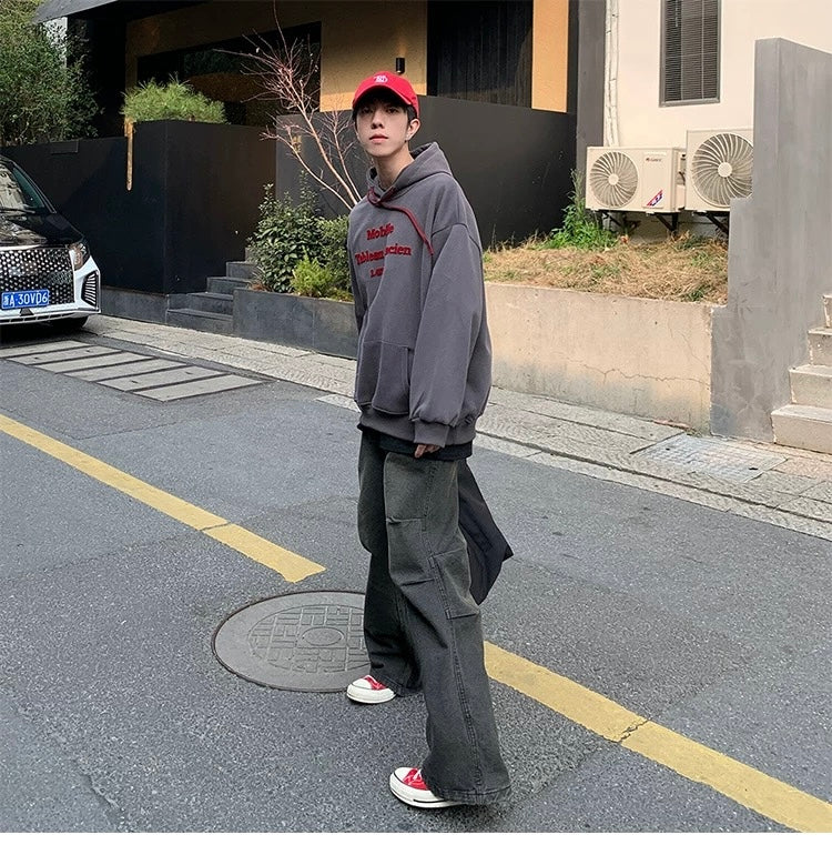 Sudadera con capucha vintage bordada con bordado cepillado para hombre – Jersey retro americano S0029