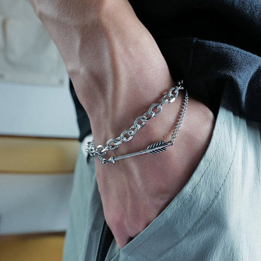 Men’s Arrow Double-Layer Bracelet | Adjustable Vintage Titanium Steel Chain with Hip Hop Minimalist Design O0011