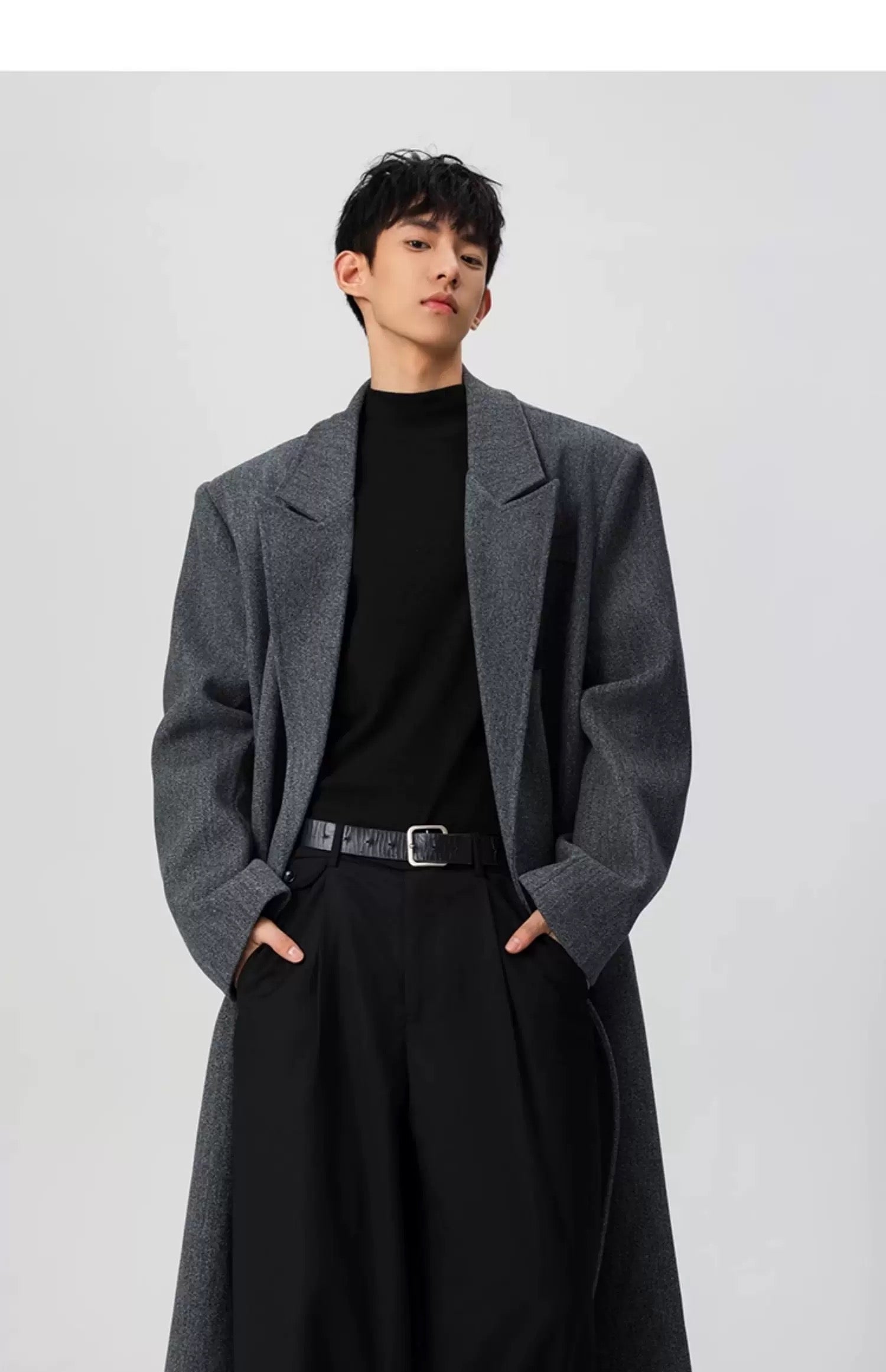 Men’s Long Wool Overcoat – American Vintage Street Tailored Winter Coat T0069