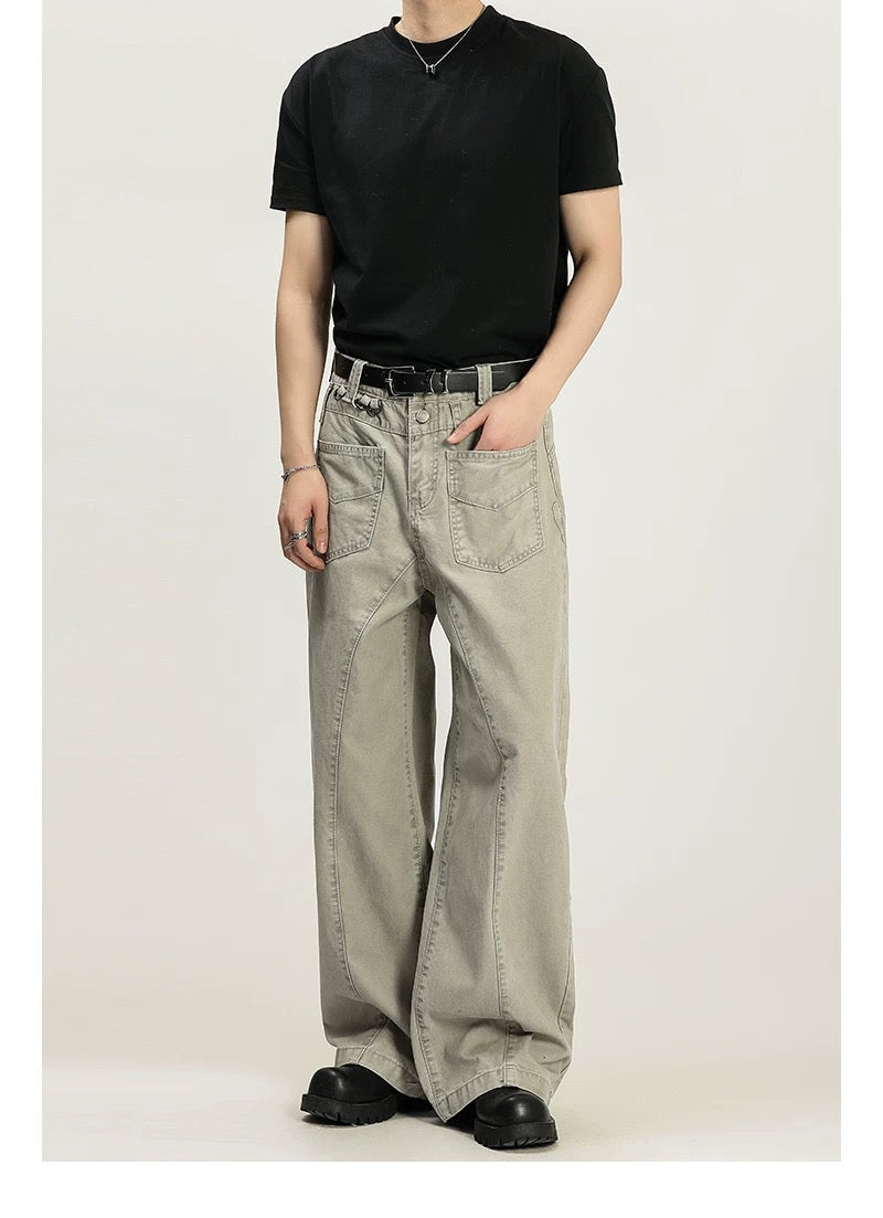 Men’s Vintage American Straight-Leg Cargo Pants – Retro Utility Streetwear Trousers B0045