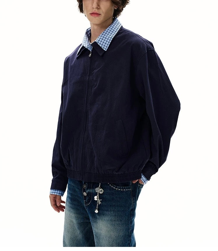 Men’s Vintage Plaid Patchwork Layered Jacket – American Retro Fake Two-Piece Streetwear Coat T0042