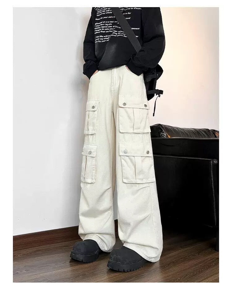 Men’s Multi-Pocket Cargo Pants – American Street Utility Workwear Trousers B0065