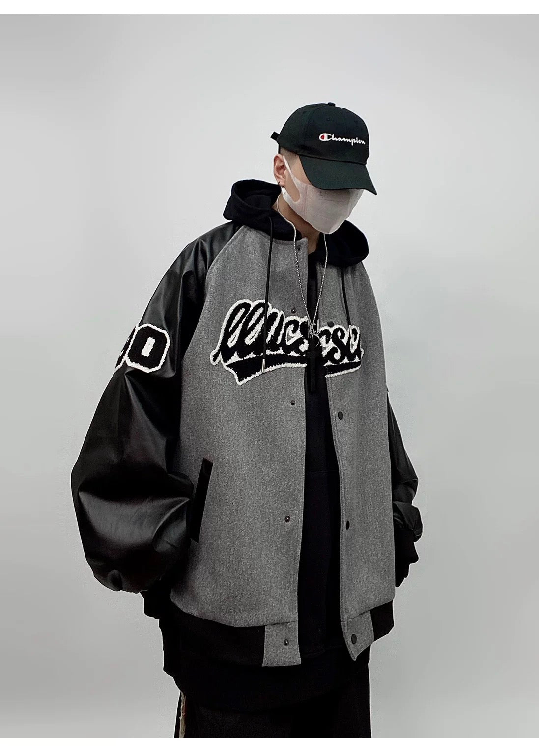Men’s Hip Hop Varsity Jacket Streetwear Embroidered Baseball Bomber Retro Loose Fit Coat T0078