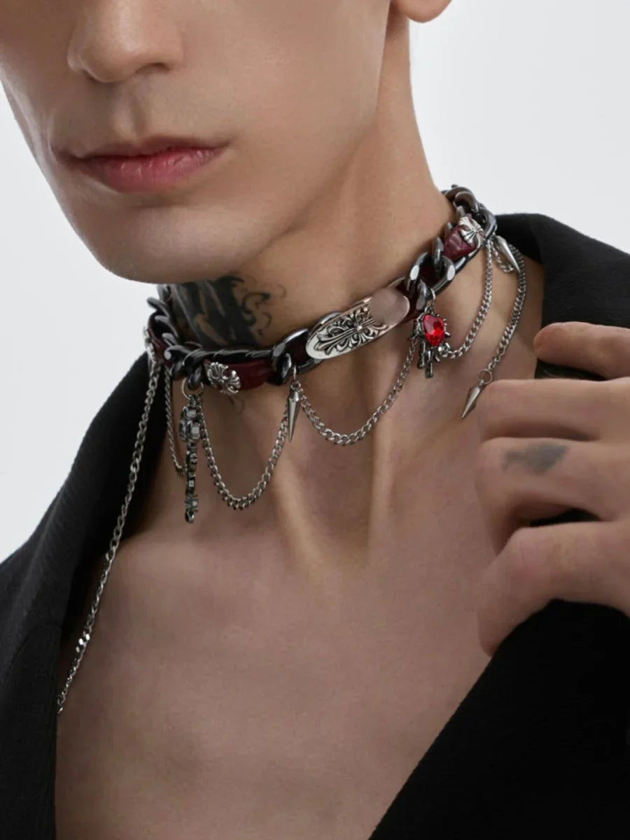 [STRUC TON] LEATHER PUNK NECKLACE A0057