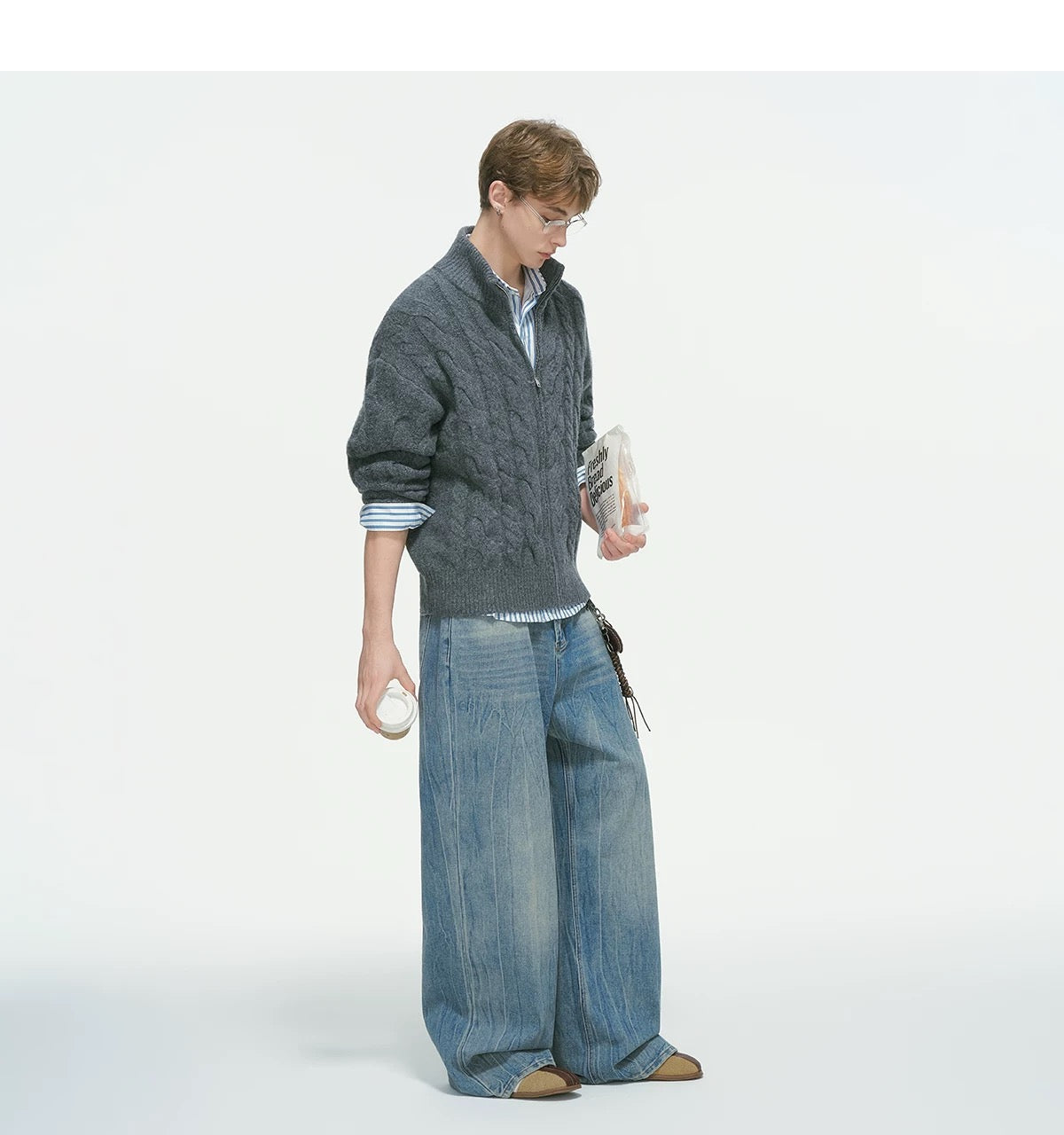 Vintage Cable Knit Turtleneck Sweater – American Retro Textured Pullover for MenS0026