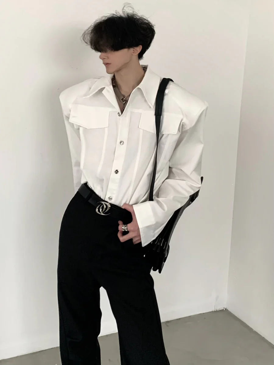 [AUTUMNWIND] BLACK SHOULDER PADS METAL PUNK SHIRT S0059