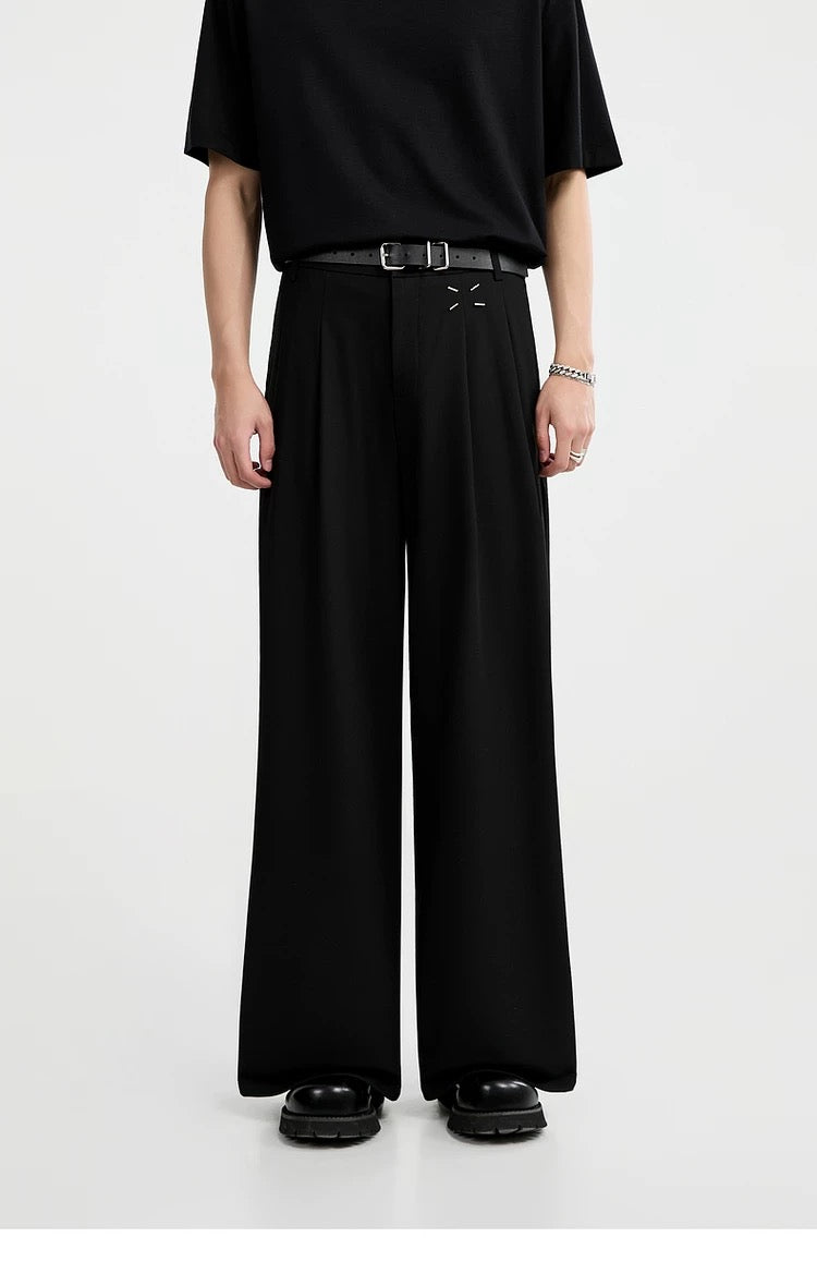 Wrinkle-Resistant Wool Embroidered Trousers - Men's Autumn Straight Leg Tencel Acetate Casual PantsB0103