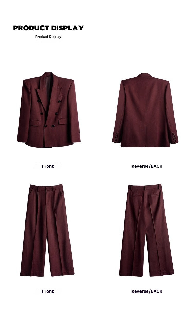 High quality wool overturned shoulder suit jacket men's loose and wide trousers two-piece set R019
