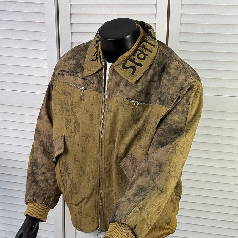 Men’s Vintage American Paint-Splatter Workwear Jacket – Distressed Retro Street Style Outerwear T0040