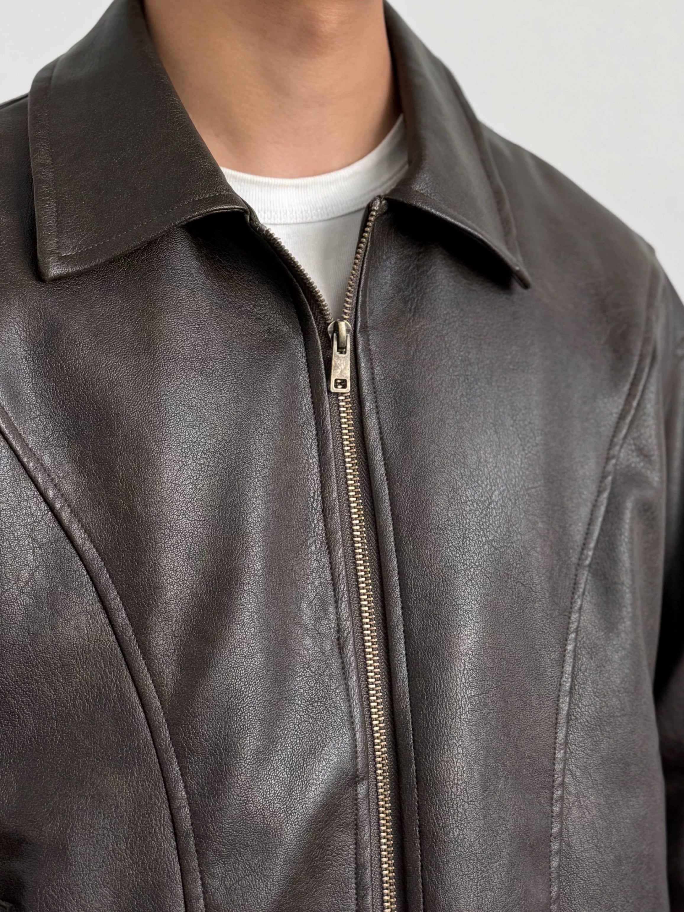 Matte Texture PU Leather Jacket - American Vintage Motorcycle Style for Men (Edgy Fall Casual Wear) T0032