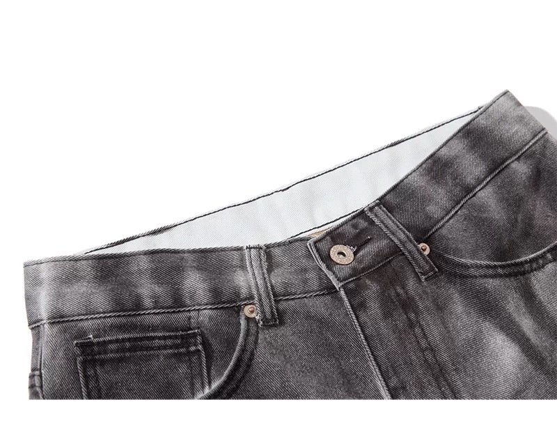 Men’s Smoke Washed Vintage Jeans – Distressed American Street Denim Pants B0066