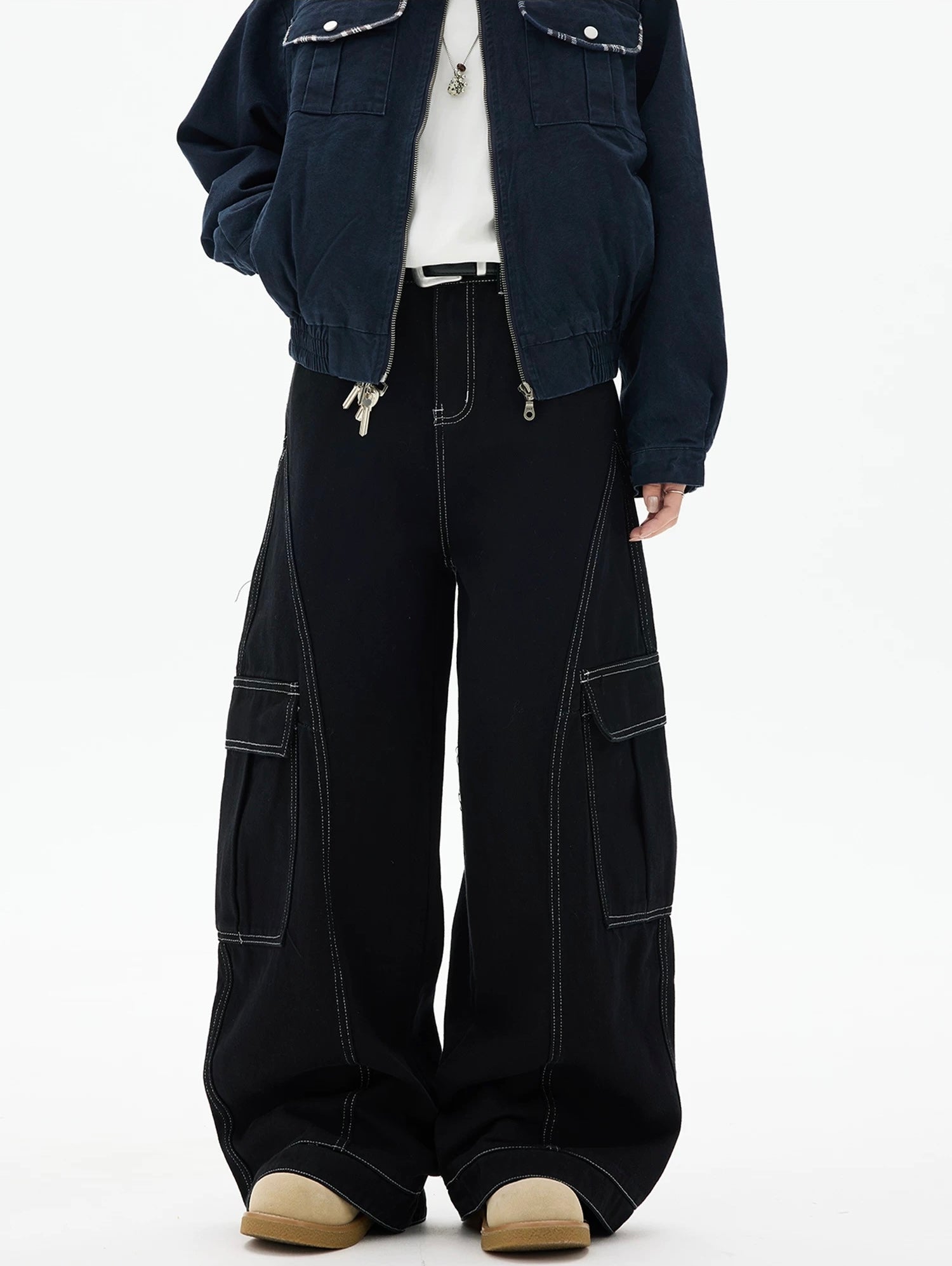 American Curved Wide-Leg Streetwear Trousers B0085