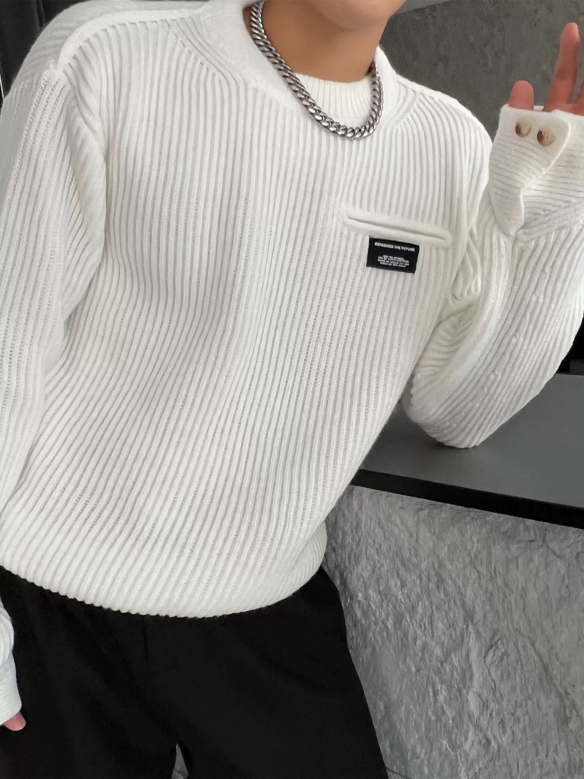 Suéter de punto holgado estilo urbano para hombre, cálido, informal, T0058