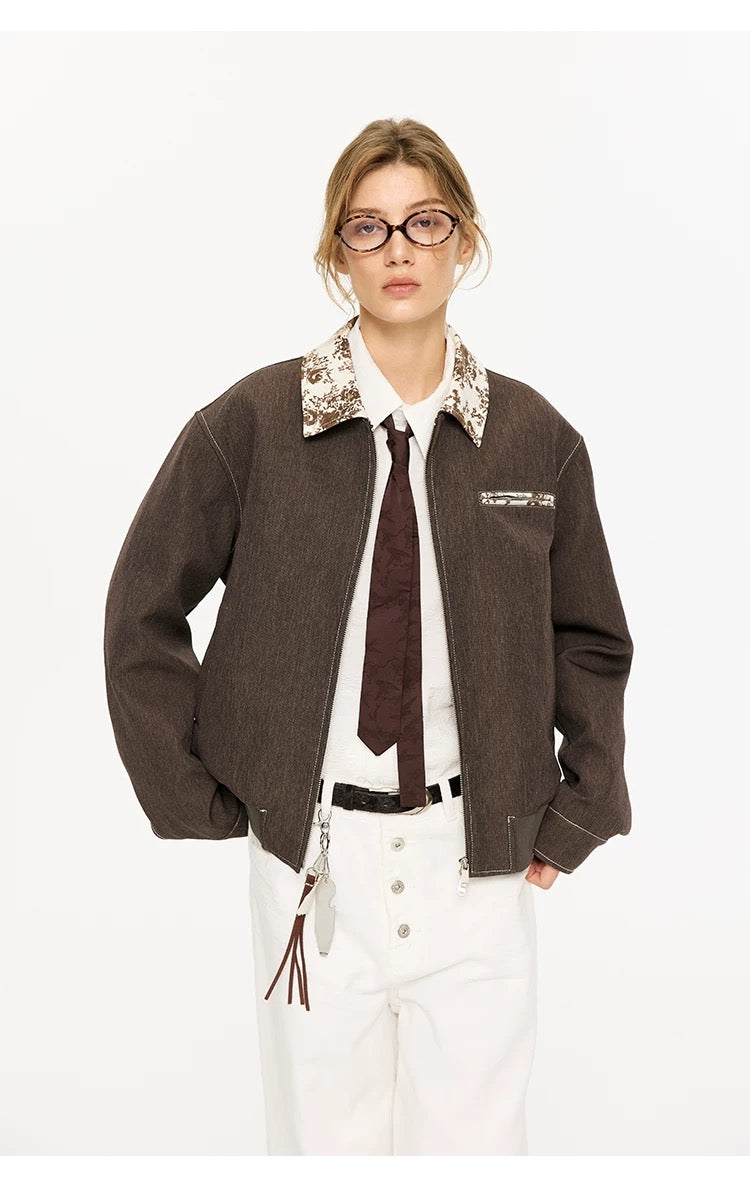 Men’s Contrast Collar Dyed Jacket with Floral Lining – American Vintage Street Outerwear T0060