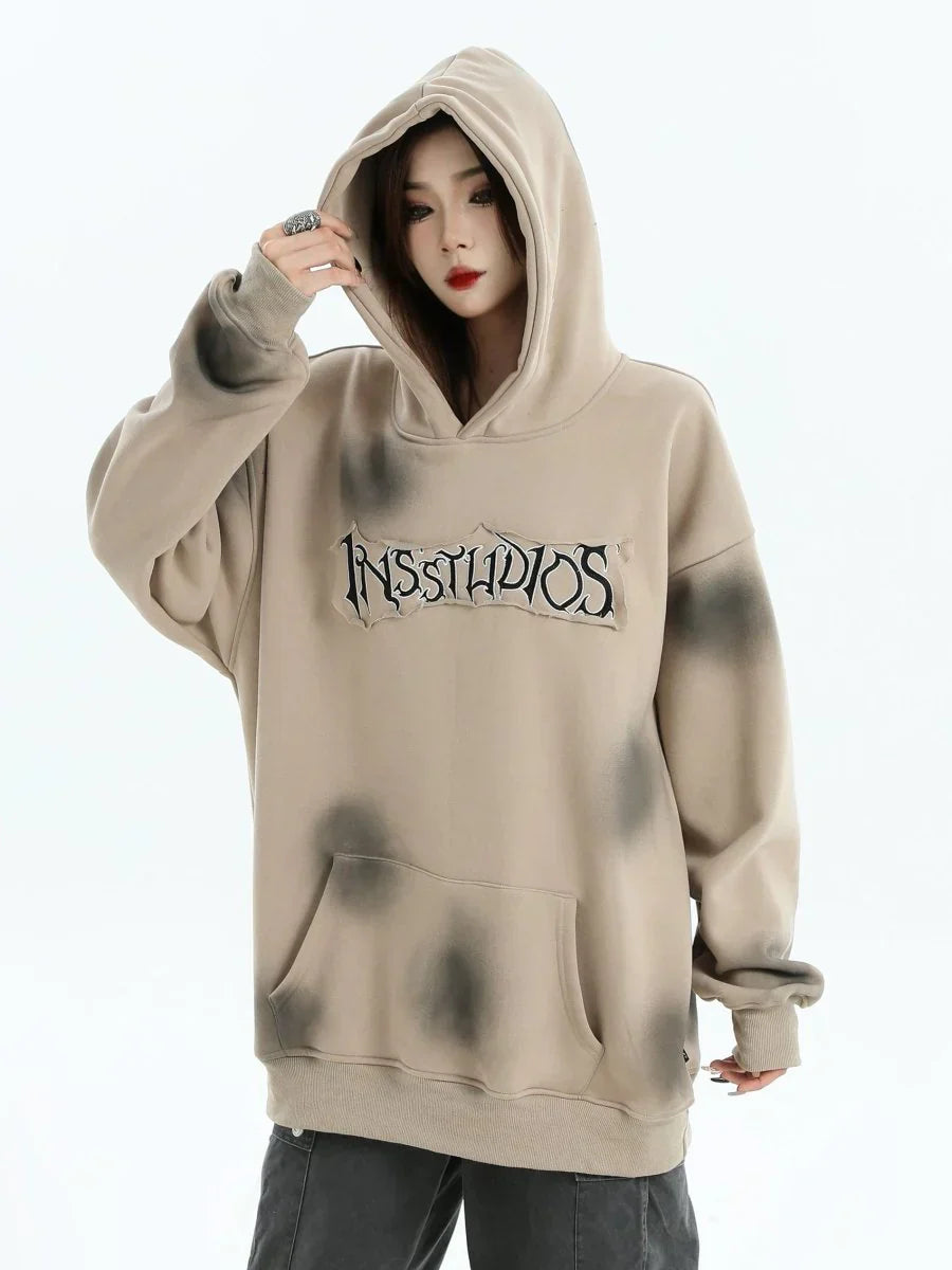 [INSstudios] SPRAY PAINT LOGO LOOSE HOODIE S0206