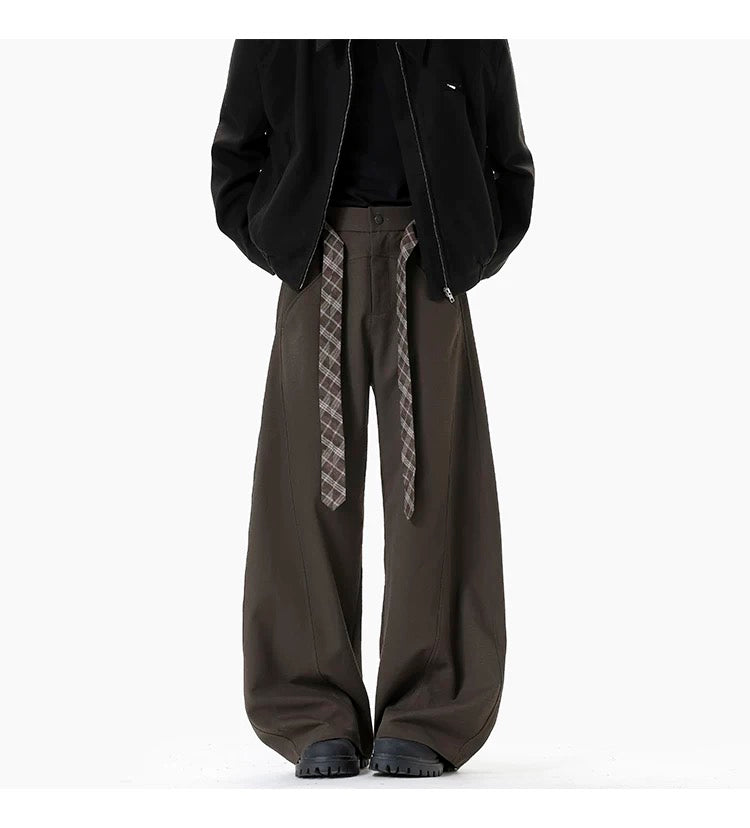 Pantalones acampanados vintage a cuadros con forro polar y cinturón – Estilo retro americano B0038