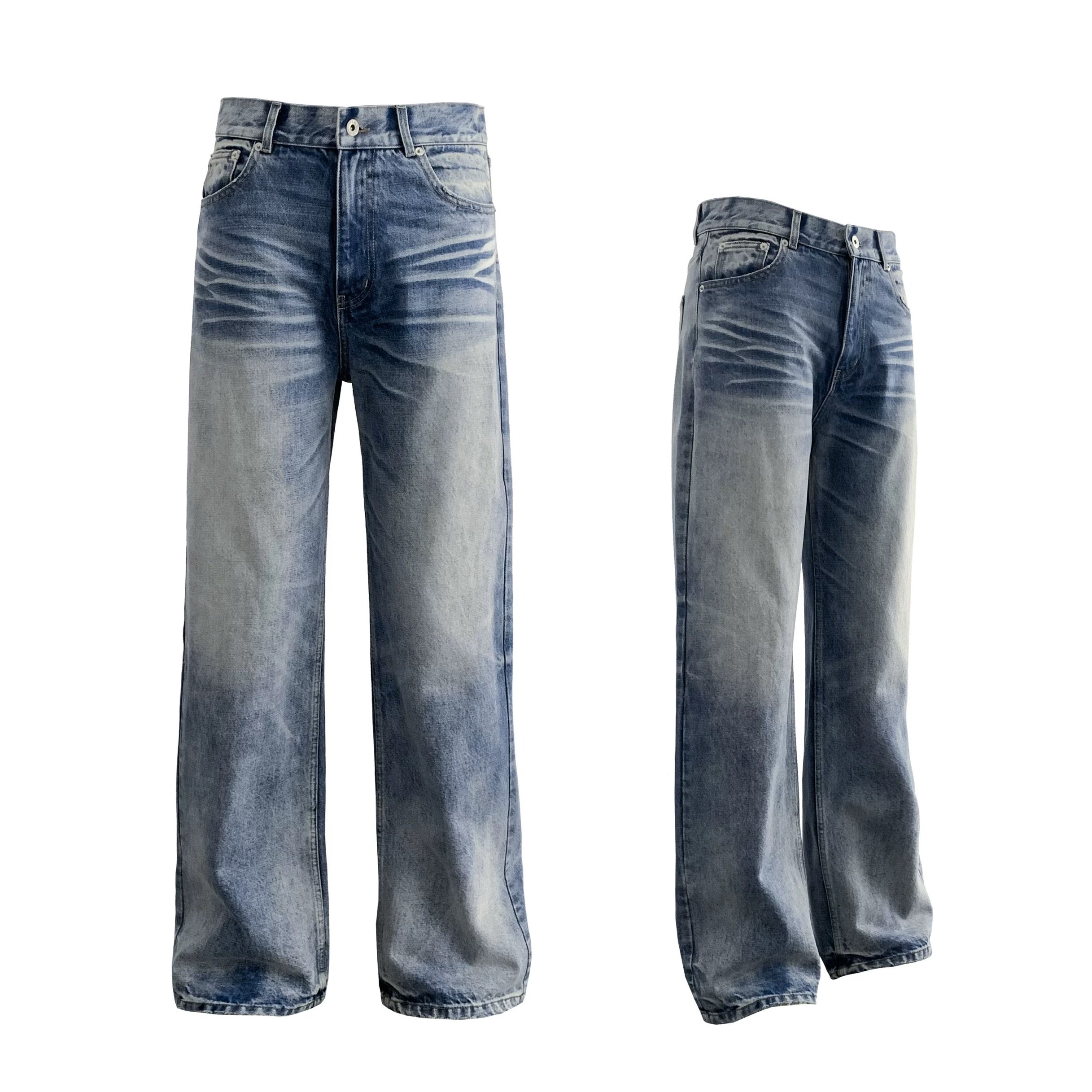 Vaqueros rectos de mezclilla azul lavado B0044