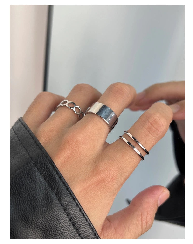 Juego de 3 anillos unisex de acero y titanio | Anillos minimalistas de hip hop resistentes al desvanecimiento para estilo urbano O0006