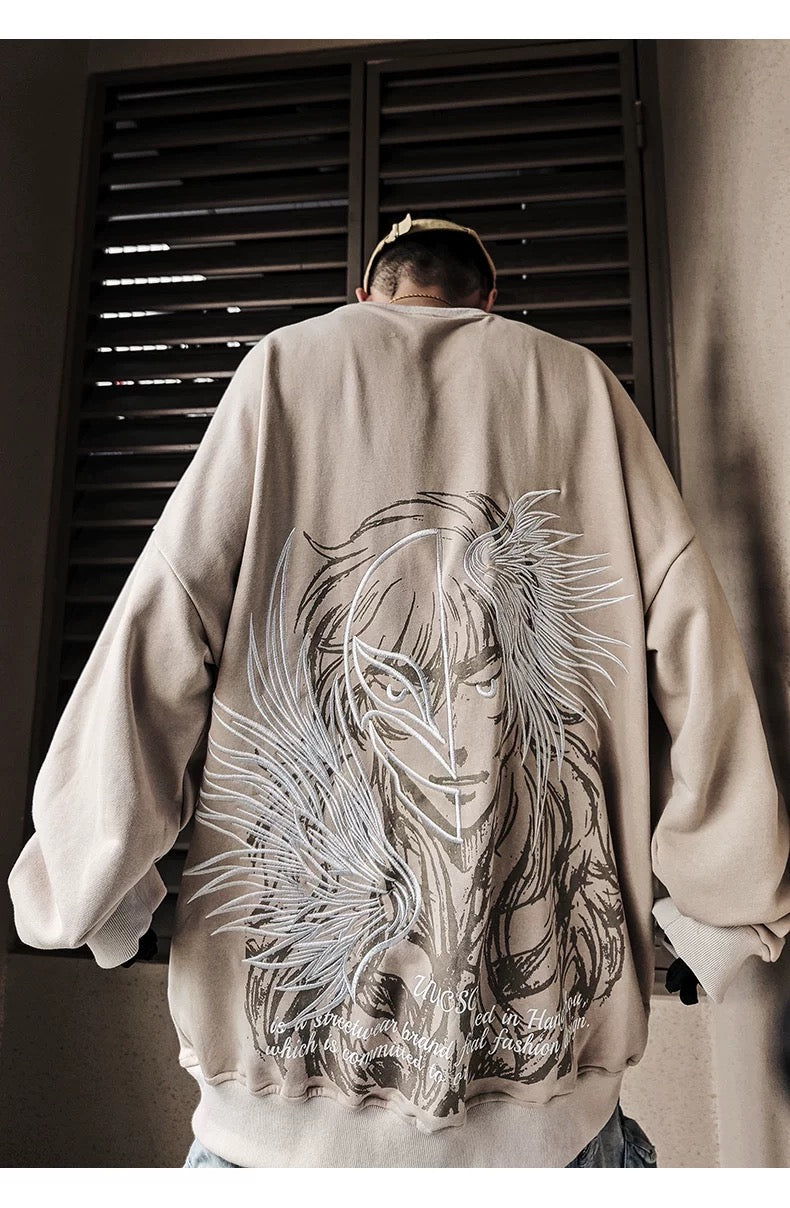 Sudadera holgada de anime para hombre, estilo streetwear, con cuello redondo y estampado gráfico, T0066