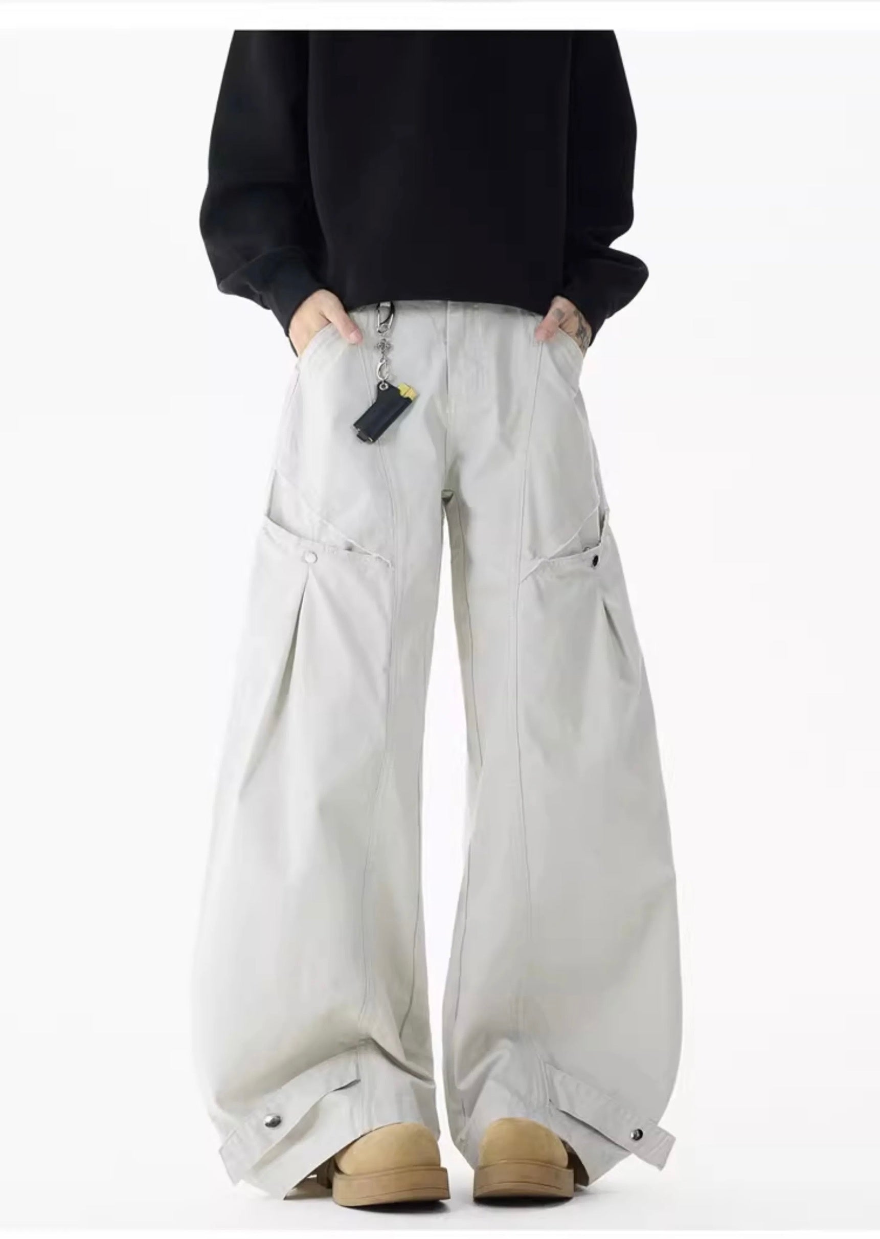 Men’s American Deconstructed Cargo Pants – Oversized Utility Streetwear Trousers B0051