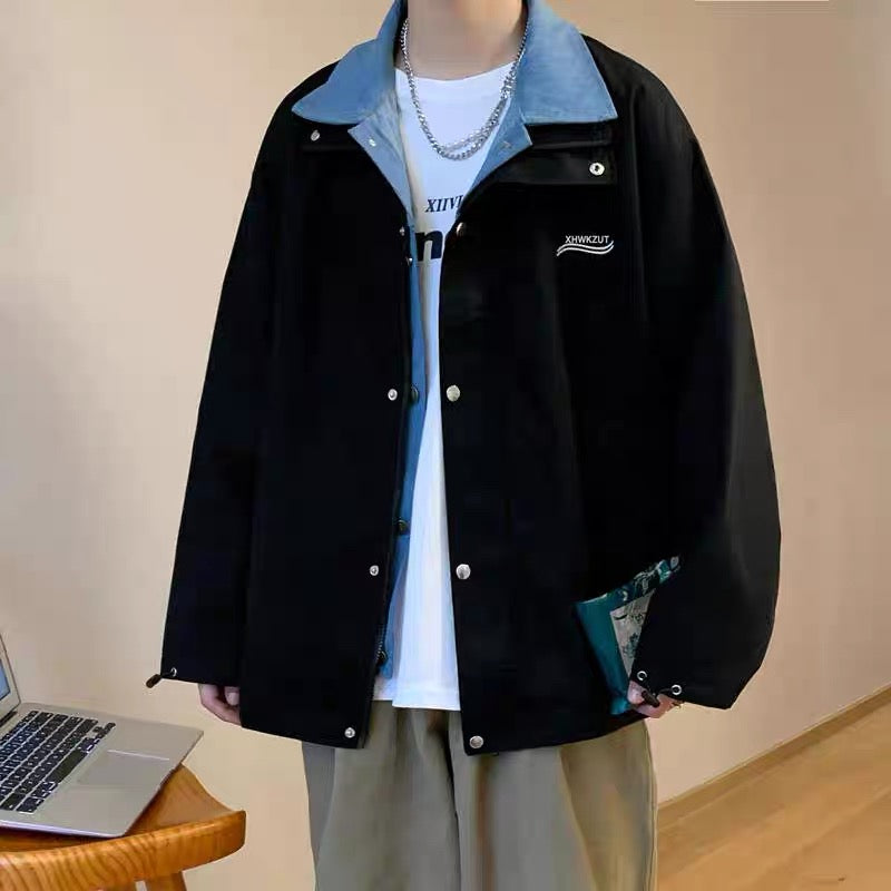 Heavyweight Streetwear Layered Jacket for Men – Loose Fit Casual Fall Outerwear T0076