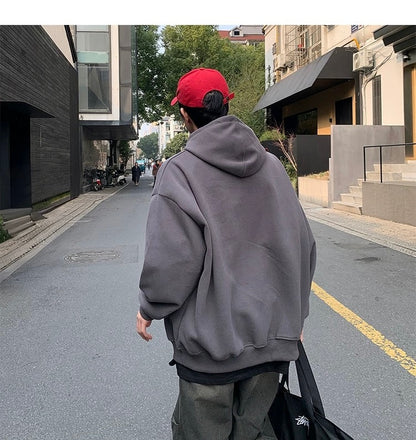 Men’s Vintage Brushed Embroidery Hoodie – Retro American Streetwear Pullover T0202