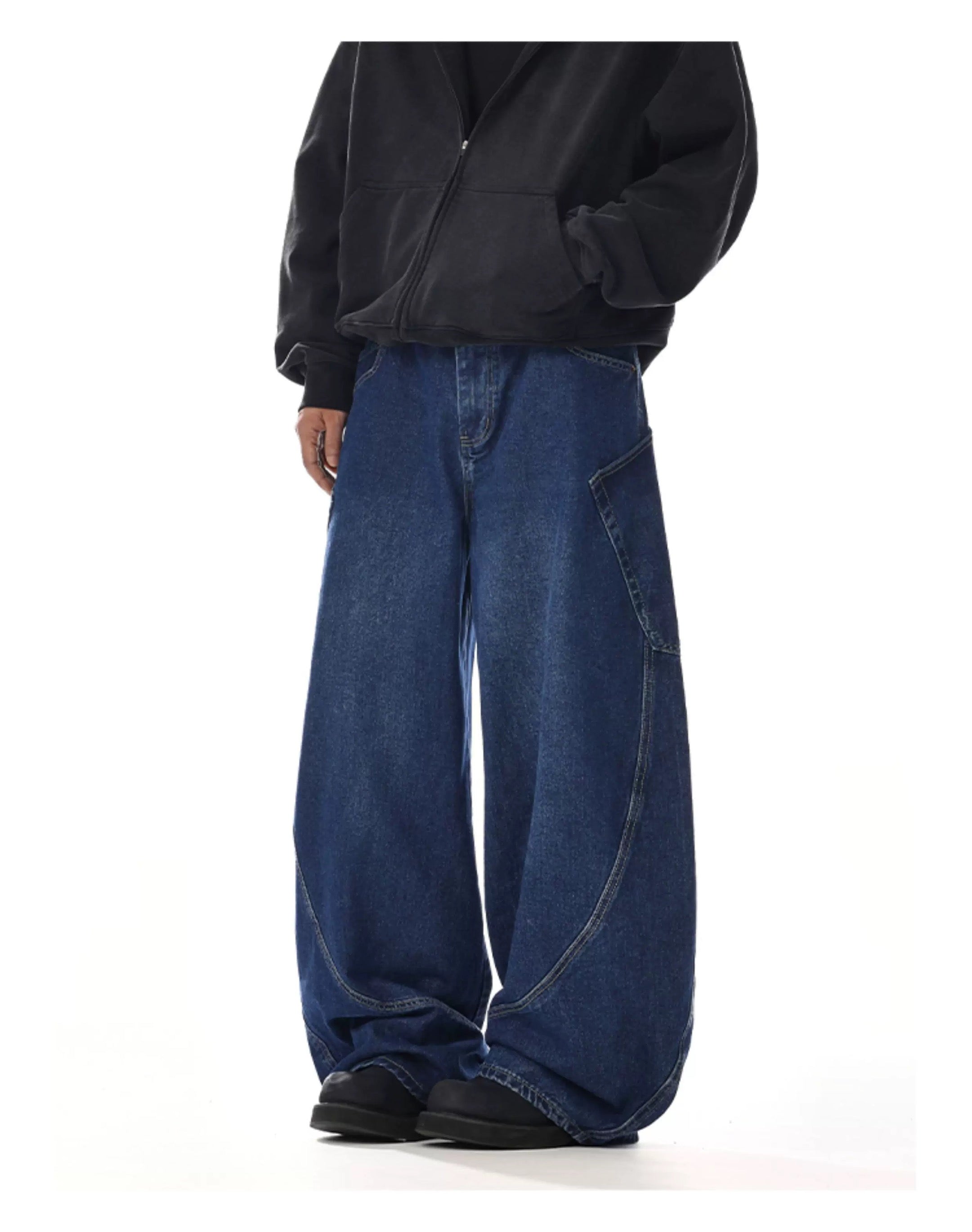 Vaqueros vintage americanos multibolsillos: pantalones vaqueros holgados de trabajo urbanos B0060