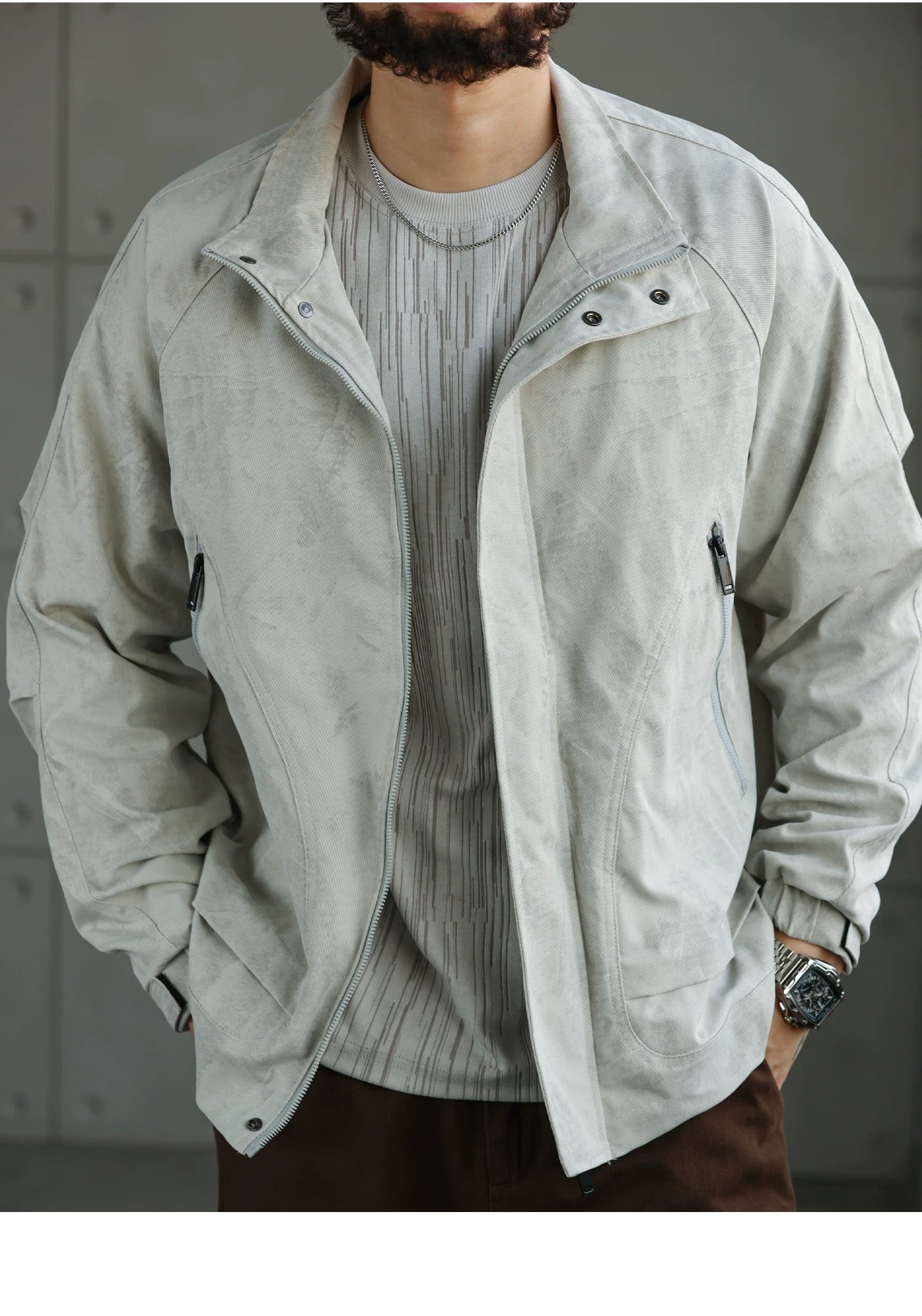 Men’s American Streetwear Stand-Collar Jacket T0016