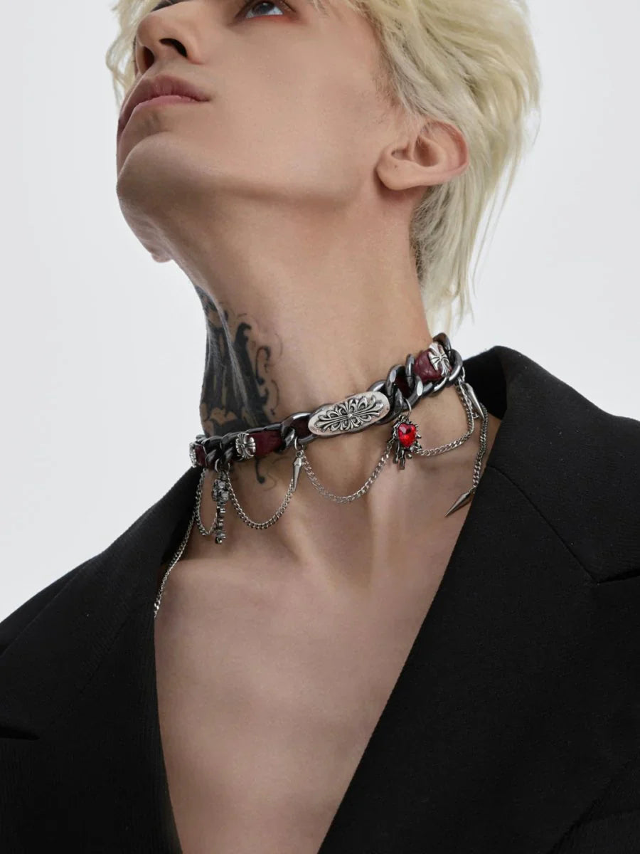 [STRUC TON] LEATHER PUNK NECKLACE A0057