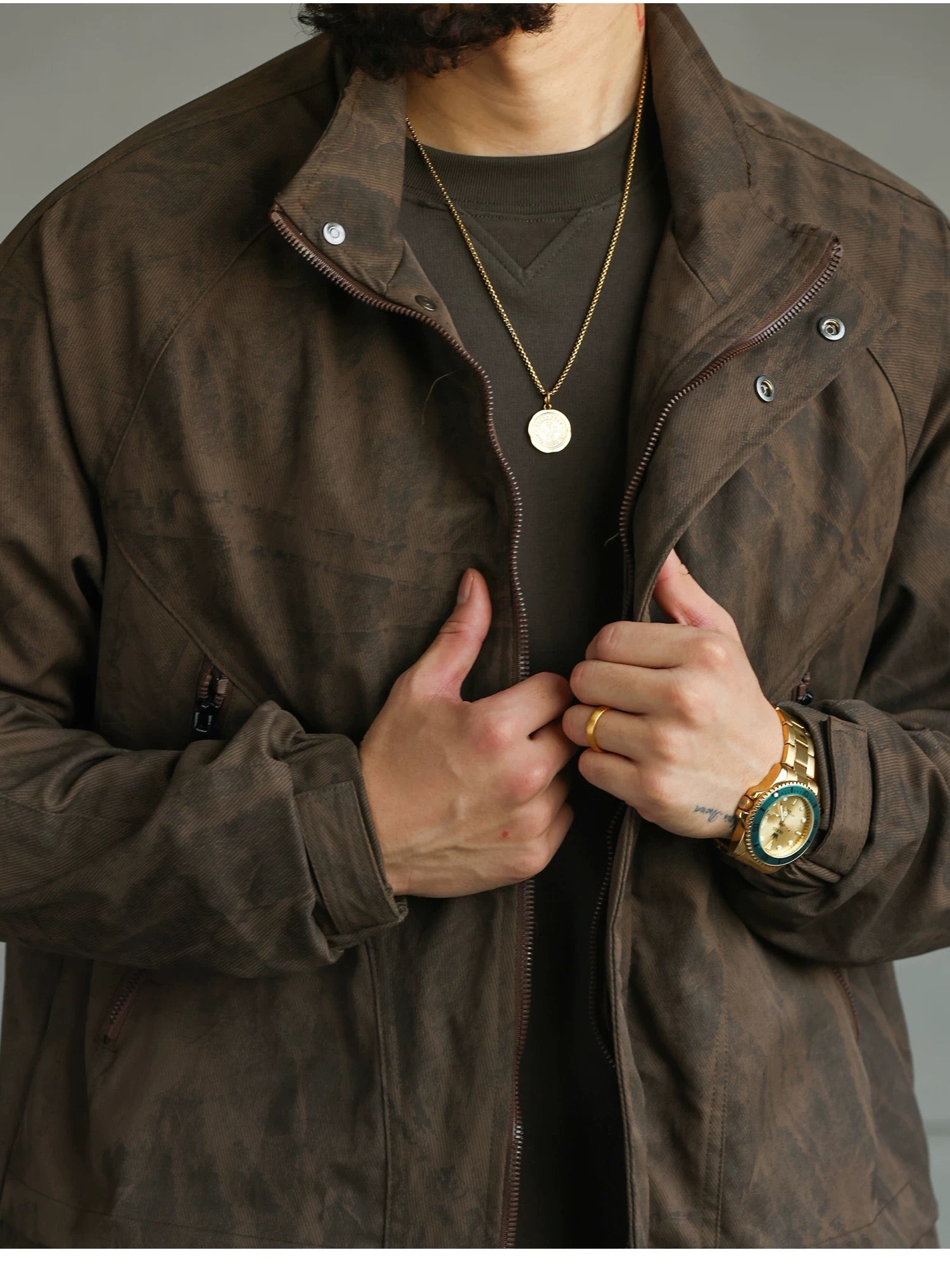 Men’s American Streetwear Stand-Collar Jacket T0016