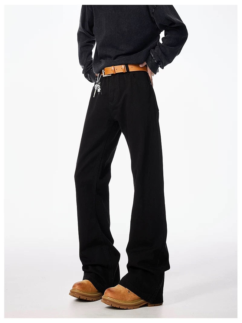 Men’s Black Straight-Leg Jeans – American Minimal Street Denim Pants B0077