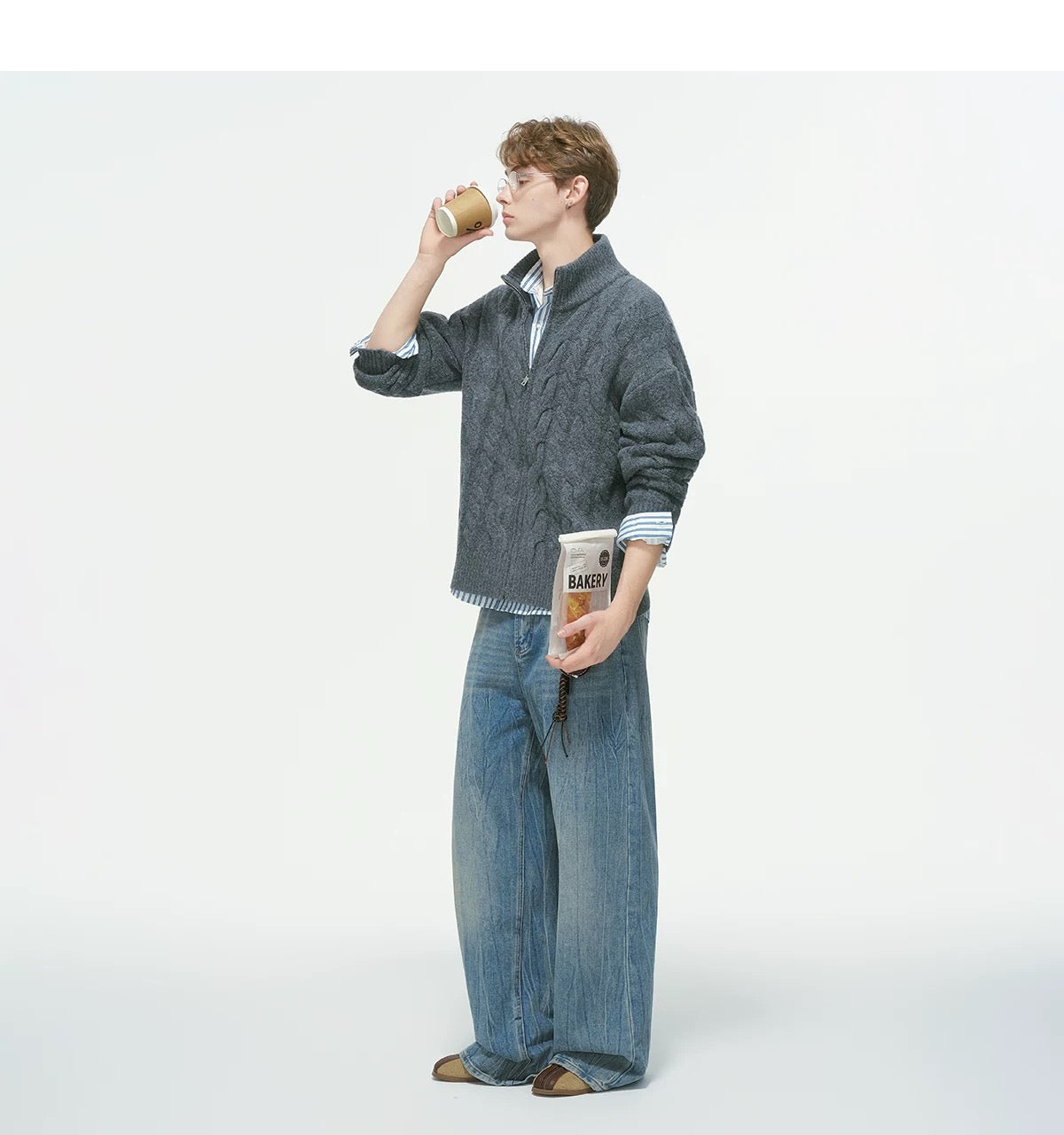 Vintage Cable Knit Turtleneck Sweater – American Retro Textured Pullover for MenS0026