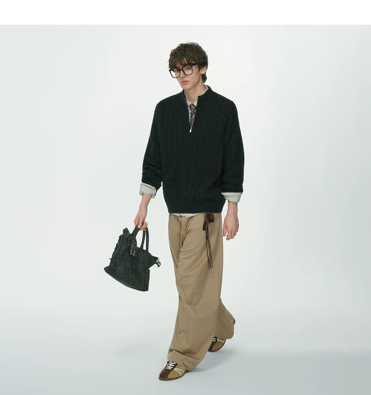 Men’s Old Money Half-Zip Cable Knit Sweater – Vintage Preppy Pullover Knitwear S0048