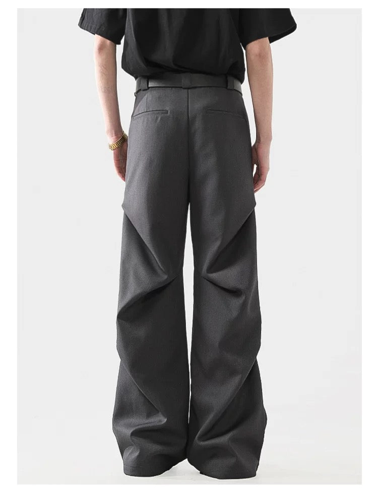 Men’s 3D Pleated Dress Pants – Textured Tailored Trousers for Modern Street Style B0071