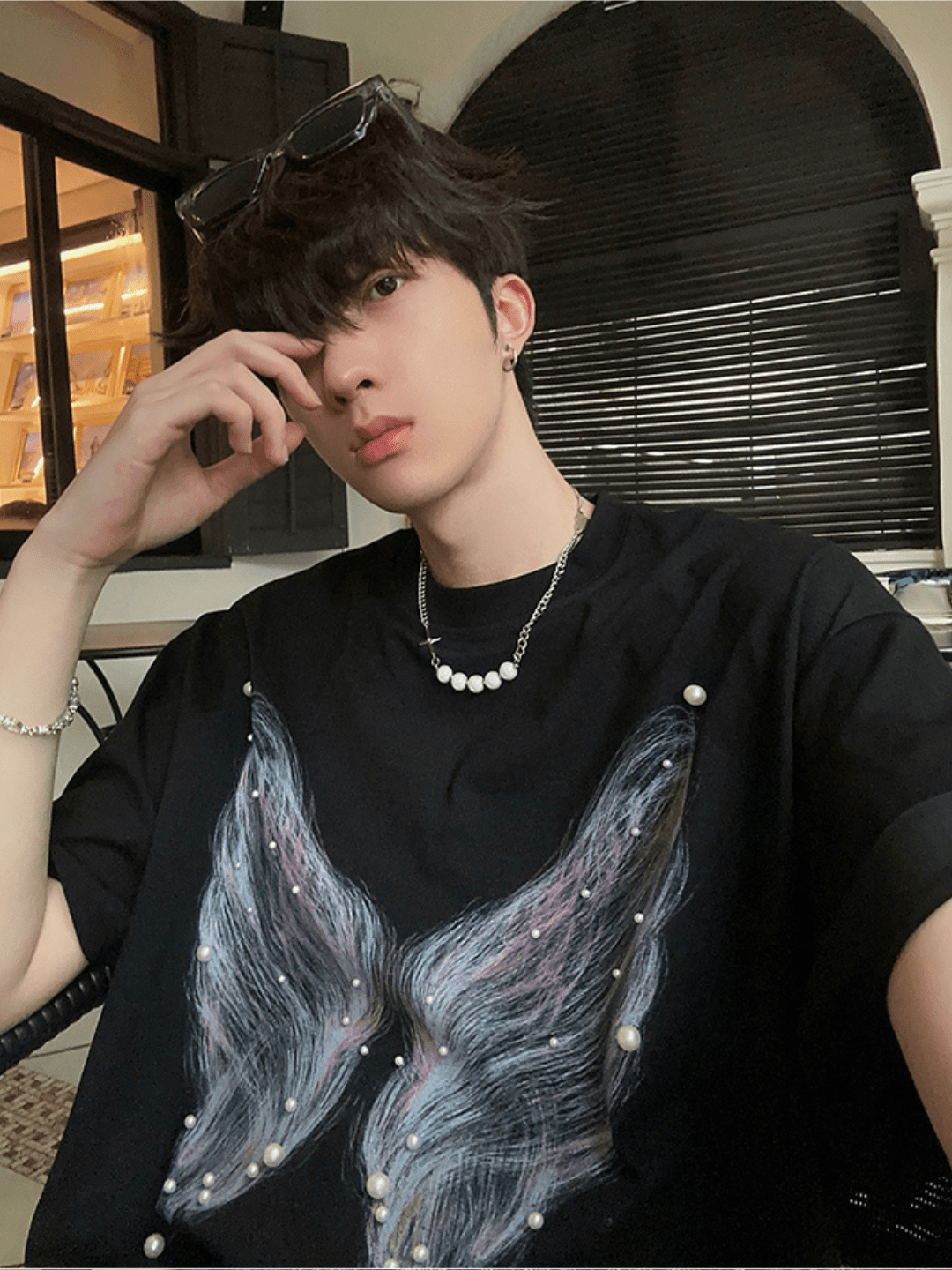 [JH HOMME] pearl butterfly print T-shirt J0098