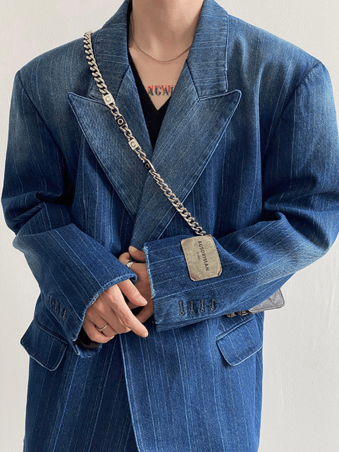 [GENESISBOY] Washed striped loose denim suit R032